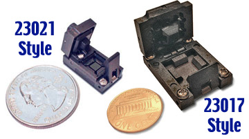 Test socket, Burn-in socket, CSP, BGA, LGA, QFN,QFP, MLF, DFN, SSOP, TSSOP, TSOP, SOP, SOIC, LCC, PLCC, TO, SMT, PGA, Ball grid Array, Land Grid array, Micro, Micro BGA, µBGA, Bump-Array, Test & burn in, Spring Probe, probe, pogo, pin, Aries, Larsen Associates, Chip, Integrated Circuit, IC sockets