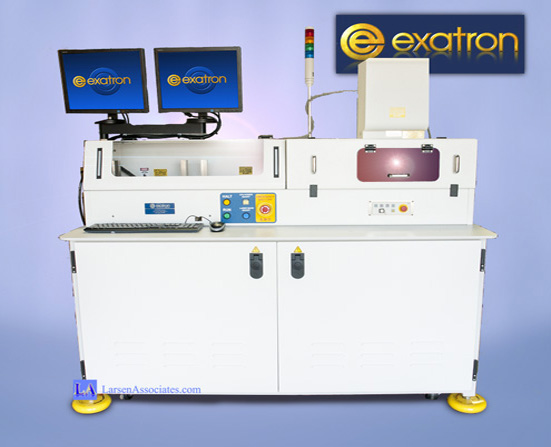 Exatron laser marker handler with stackers tray feed with Rofin Laser