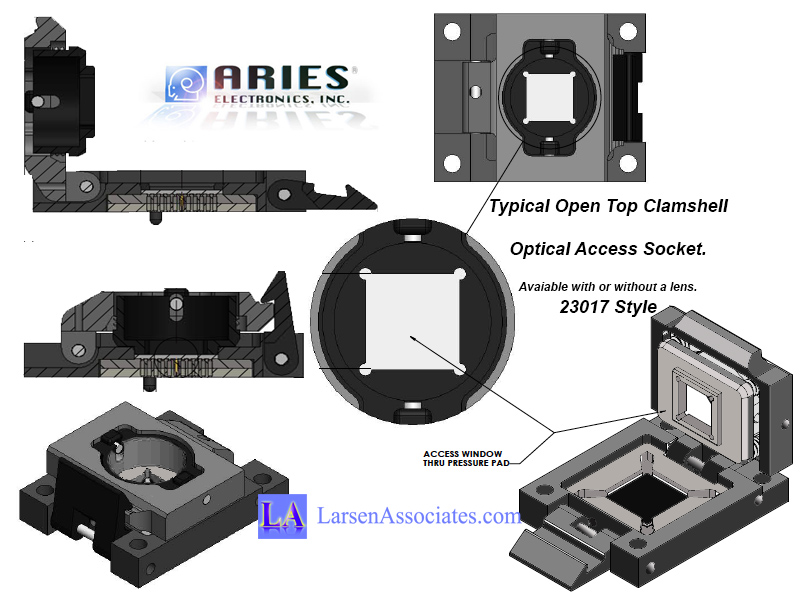 Aries clamshell optical access test socket with or without a lens