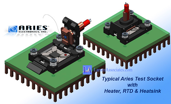 Typical IC test socket with Heater RTD thermal heatsink for temperature controlled applications
