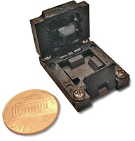 Test socket, Burn-in socket, CSP, BGA, LGA, QFN,QFP, MLF, DFN, SSOP, TSSOP, TSOP, SOP, SOIC, LCC, PLCC, TO, SMT, PGA, Ball grid Array, Land Grid array, Micro, Micro BGA, µBGA, Bump-Array, Test & burn in, Spring Probe, probe, pogo, pin, Aries, Larsen Associates, Chip, Integrated Circuit, IC sockets